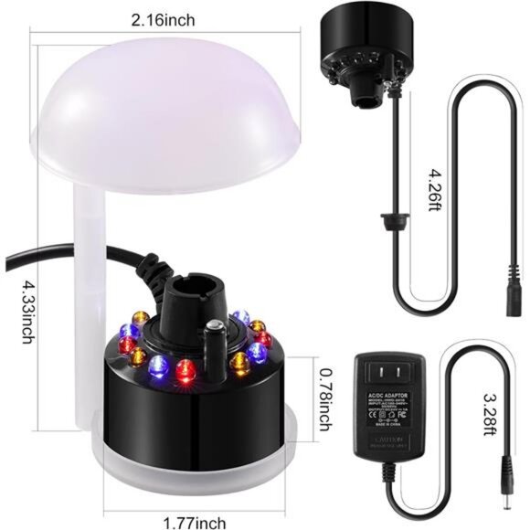 12 LED Mister Fogger Water Fountain Pond Fog Machine Atomizer Air Humidifier - Picture 6 of 8